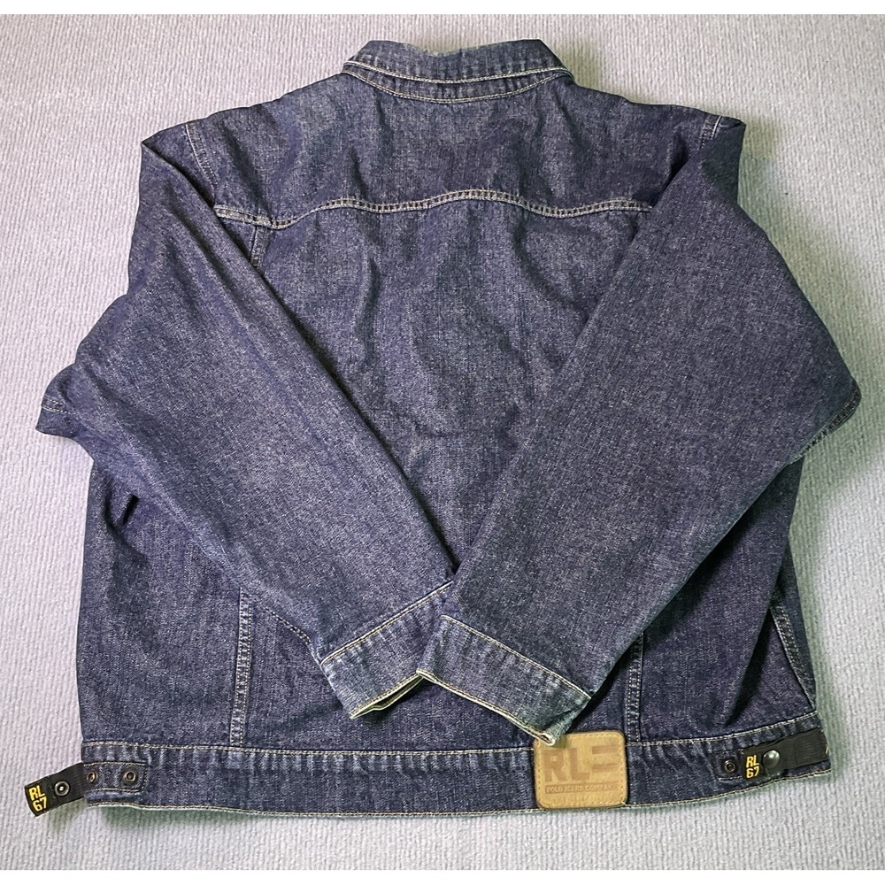 Polo Ralph Lauren Mens Denim Trucker Jacket Dark Wash Distressed Blue XL - Picture 11 of 16
